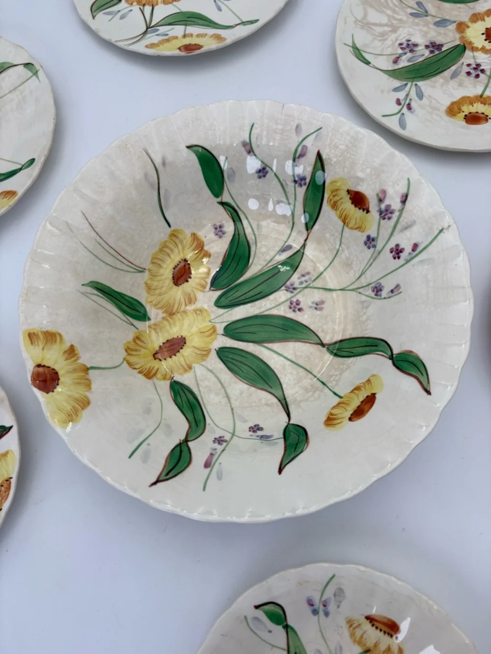 Vintage Southern Potteries Blue Ridge Hand-Painted Yellow Floral Bowl and Plates - Picture 3 of 14